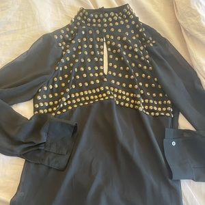 Women’s sheer top with gold bead detail